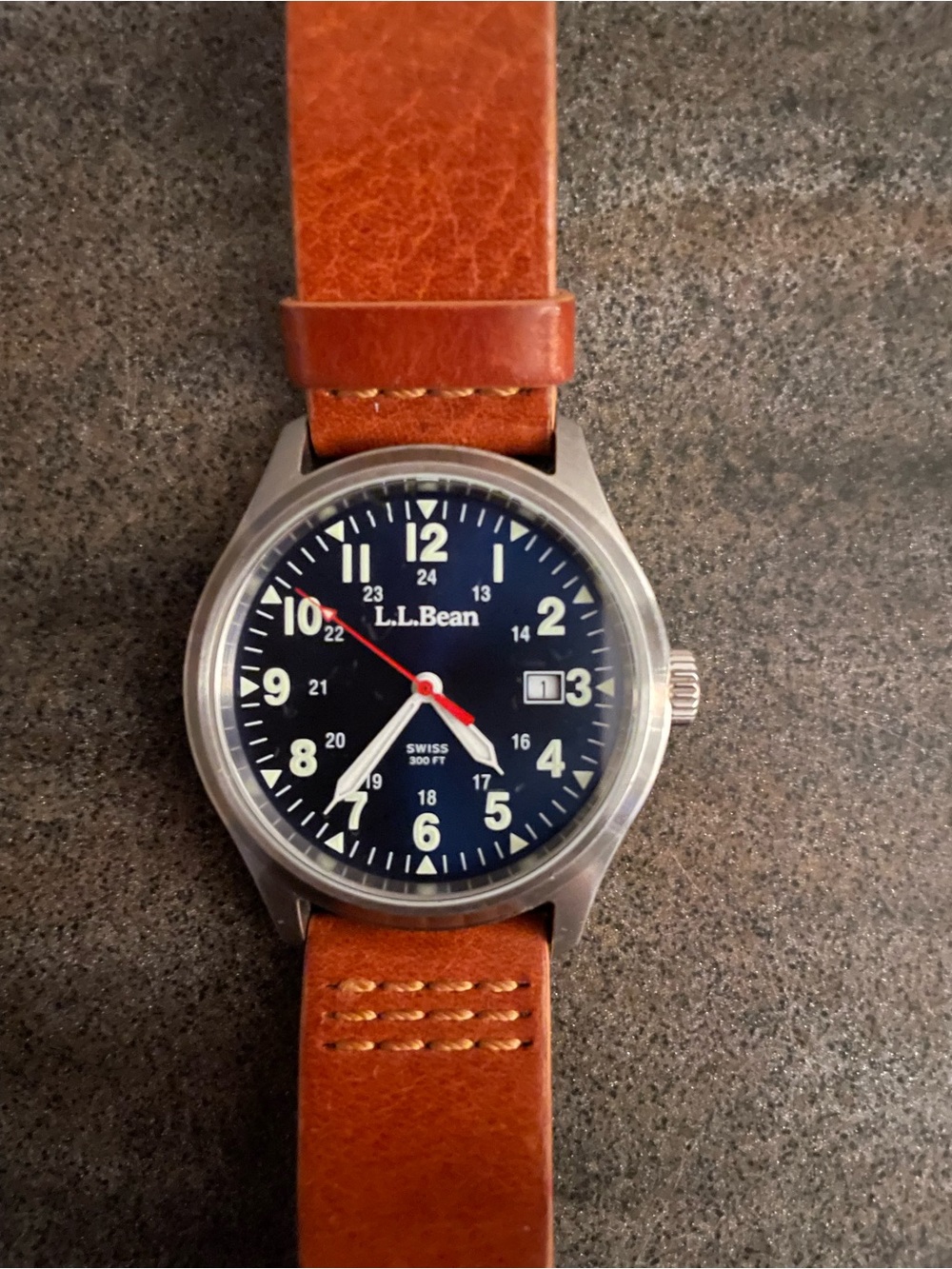 L.L. Bean Navy Dial Watch with Brown Leather Strap